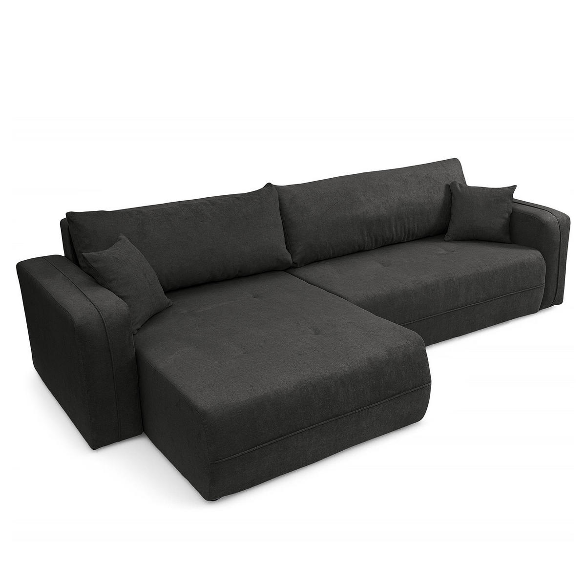 ECKSOFA mit Schlaffunktion - 272 cm - Anthrazit/Schwarz, Kunststoff/Textil (272/145cm) - home24