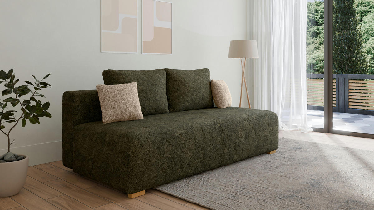 SCHLAFSOFA - Polstersofa aus Bouclé - Grün (Arena 12 + Arena 2 Kissen) - Beige/Grün, Holzwerkstoff (200/90/100cm) - Möblo