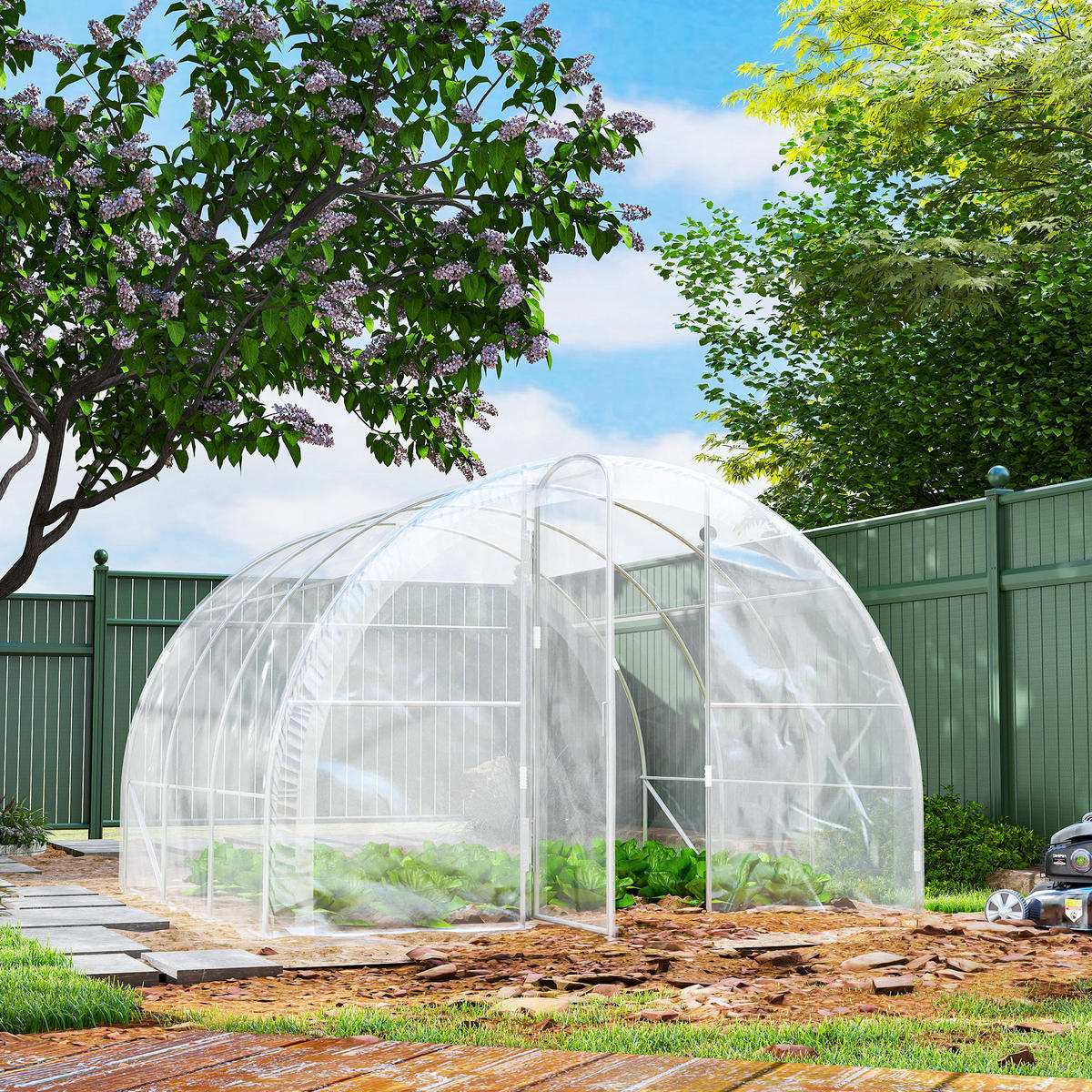 GEWÄCHSHAUS DE-12019 9 m² mit Scharniertür Grün - Transparent, Kunststoff (295/195/295cm) - ComfortXL