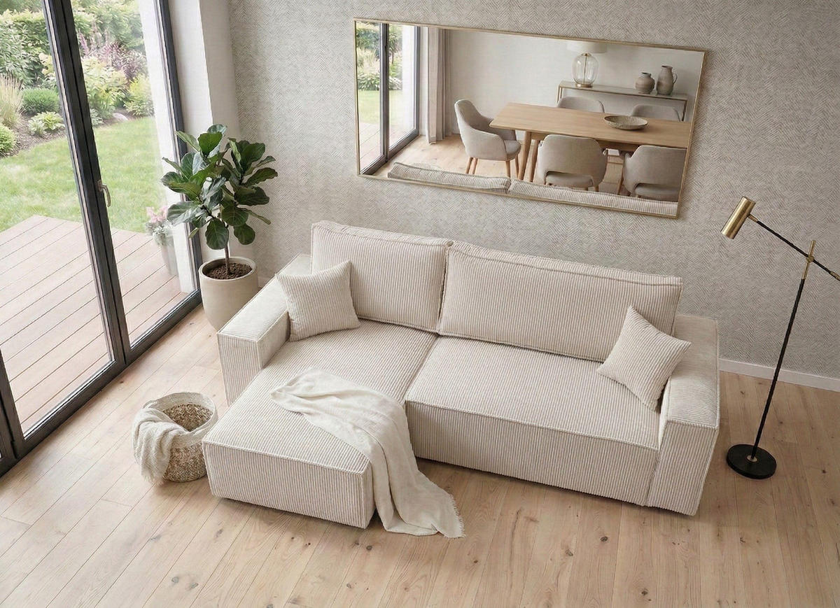 BIG-SOFA Monte Beige Links - Beige, Textil (244/85/200cm) - B&B Home
