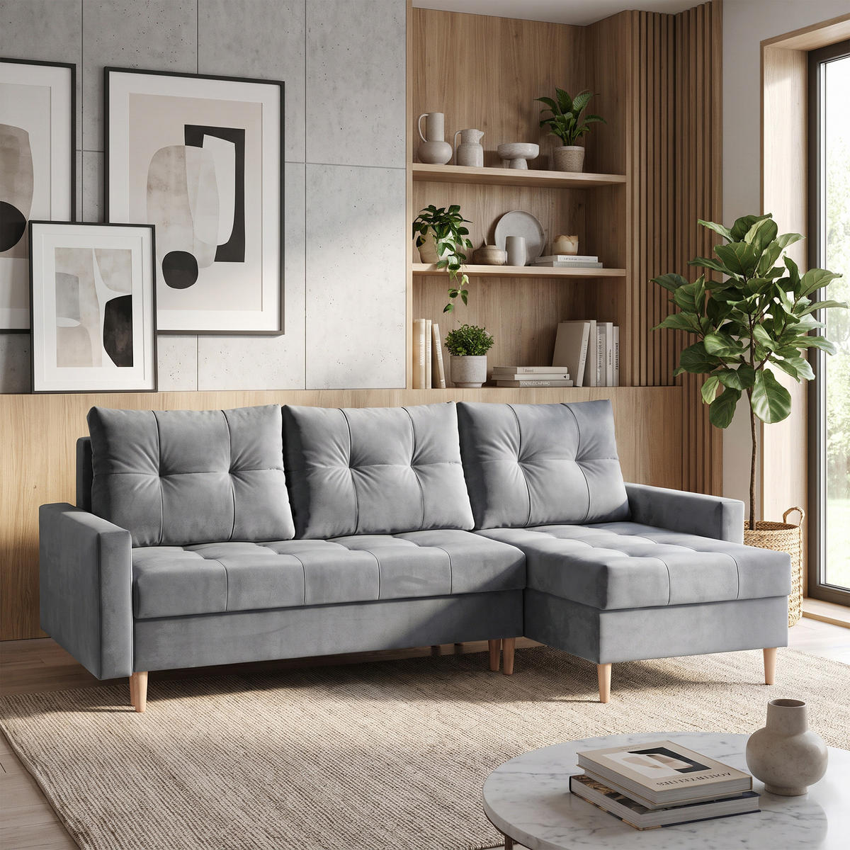 ROHOVÁ POHOVKA Halant s úložným prostorem, univerzální otoman, velurová látka, světle šedá - světle šedá, textil (220/140cm) - Beautysofa