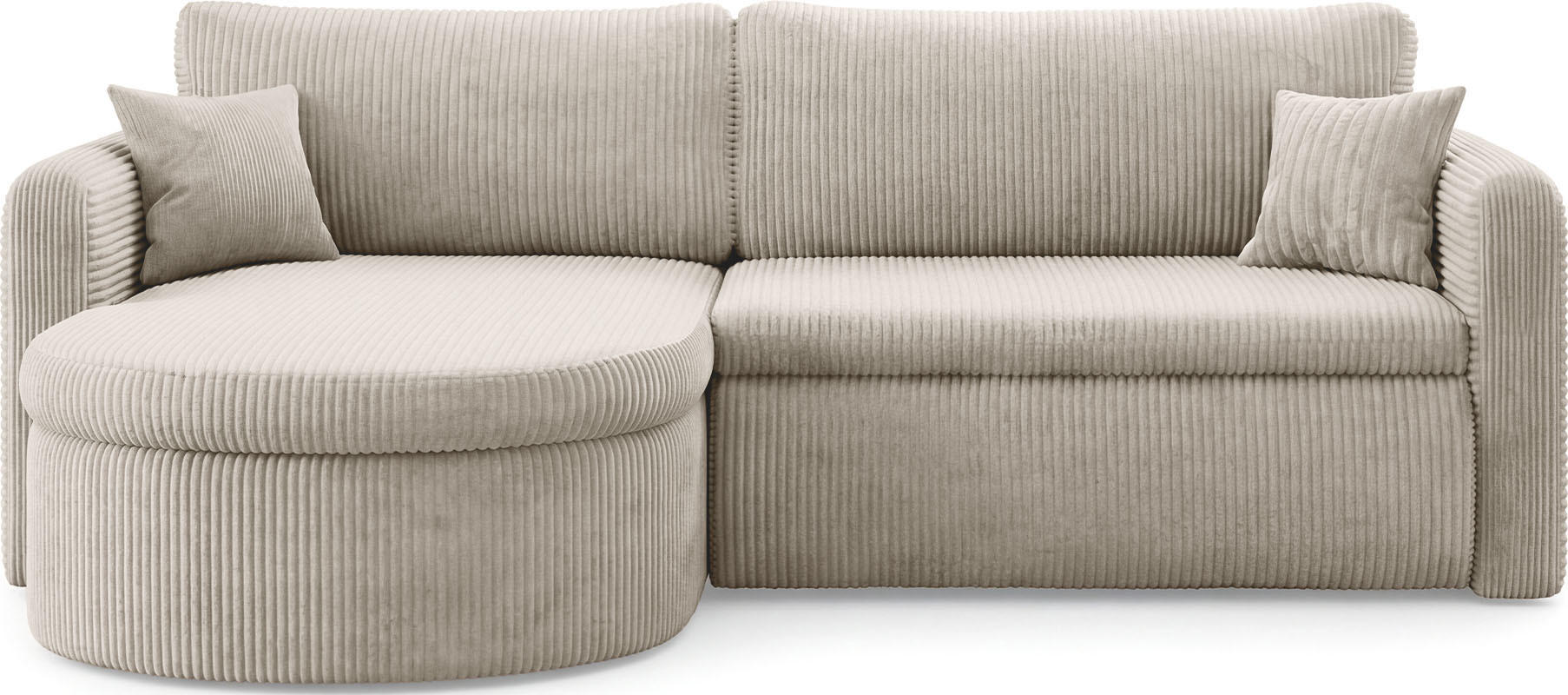 ECKSOFA Cora mit Schlaffunktion & Stauraum, Universell Rechts/Links, Creme Cord Chenille 260/82/160 cm - Creme/Schwarz, Kunststoff/Textil (250/160cm) - WFL GROUP