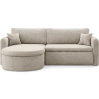 ECKSOFA Cora mit Schlaffunktion & Stauraum, Universell Rechts/Links, Creme Cord Chenille 260/82/160 cm - Creme/Schwarz, Kunststoff/Textil (250/160cm) - WFL GROUP