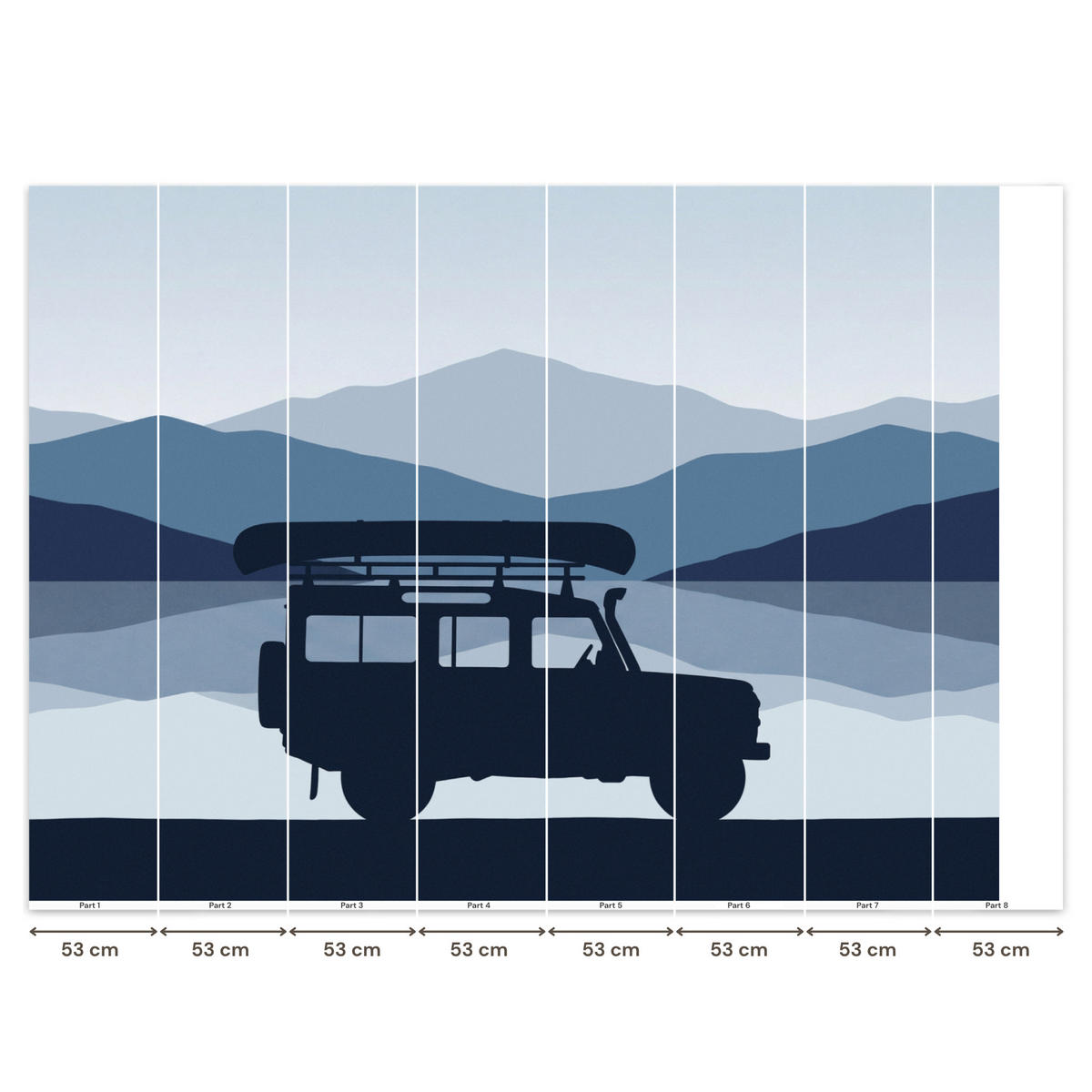 KINDERTAPETE - Auto - See - Berge - Blau - 400x300 cm - Blaugrau, Papier (400/300cm) - OnlyWow