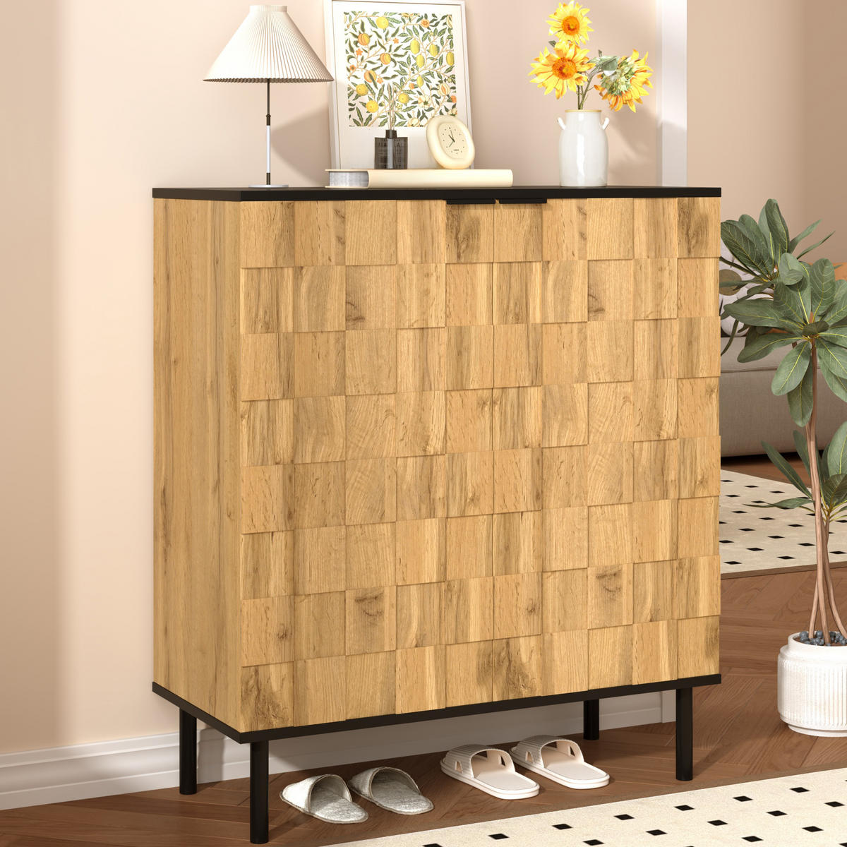 SCHUHSCHRANK Mosaik 2 Türen verstellbar - Naturfarben, Holzwerkstoff (80/91.5/35cm) - Fortuna Lai