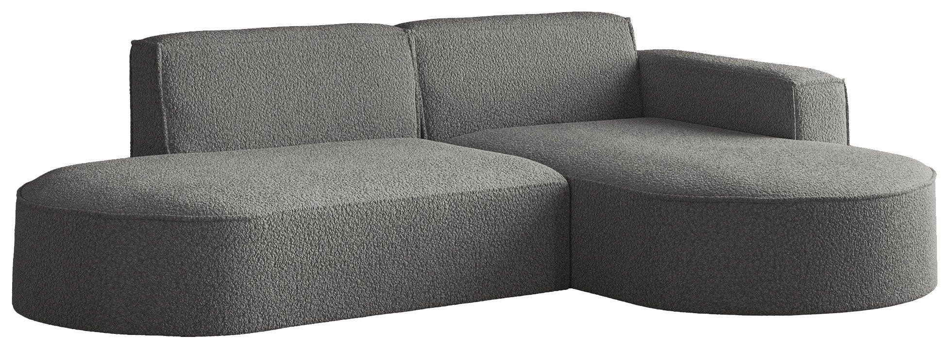 ECKSOFA Hana L-Form 3-Sitzer Ecke Rechts, Boucle, Grau 241/73/168 cm - Schwarz/Grau, Textil/Metall (168/241cm) - WFL GROUP