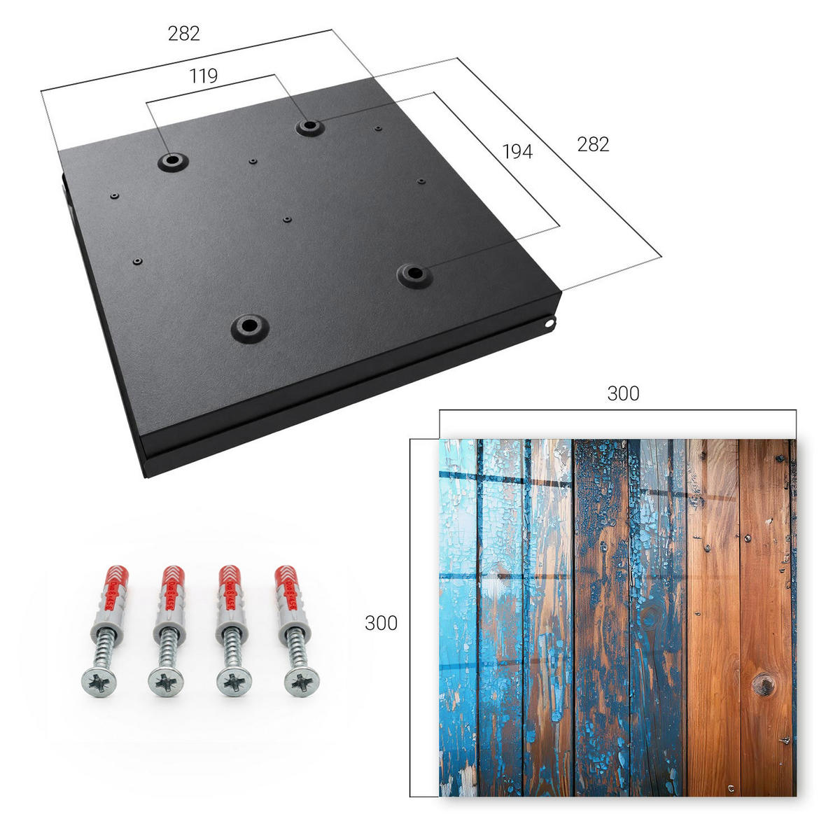 SCHLÜSSELBOX Schwarz 30x30 cm- Türöffnung nach rechts - Holzstruktur - Blau, Metall (30/30/5cm) - TULUP