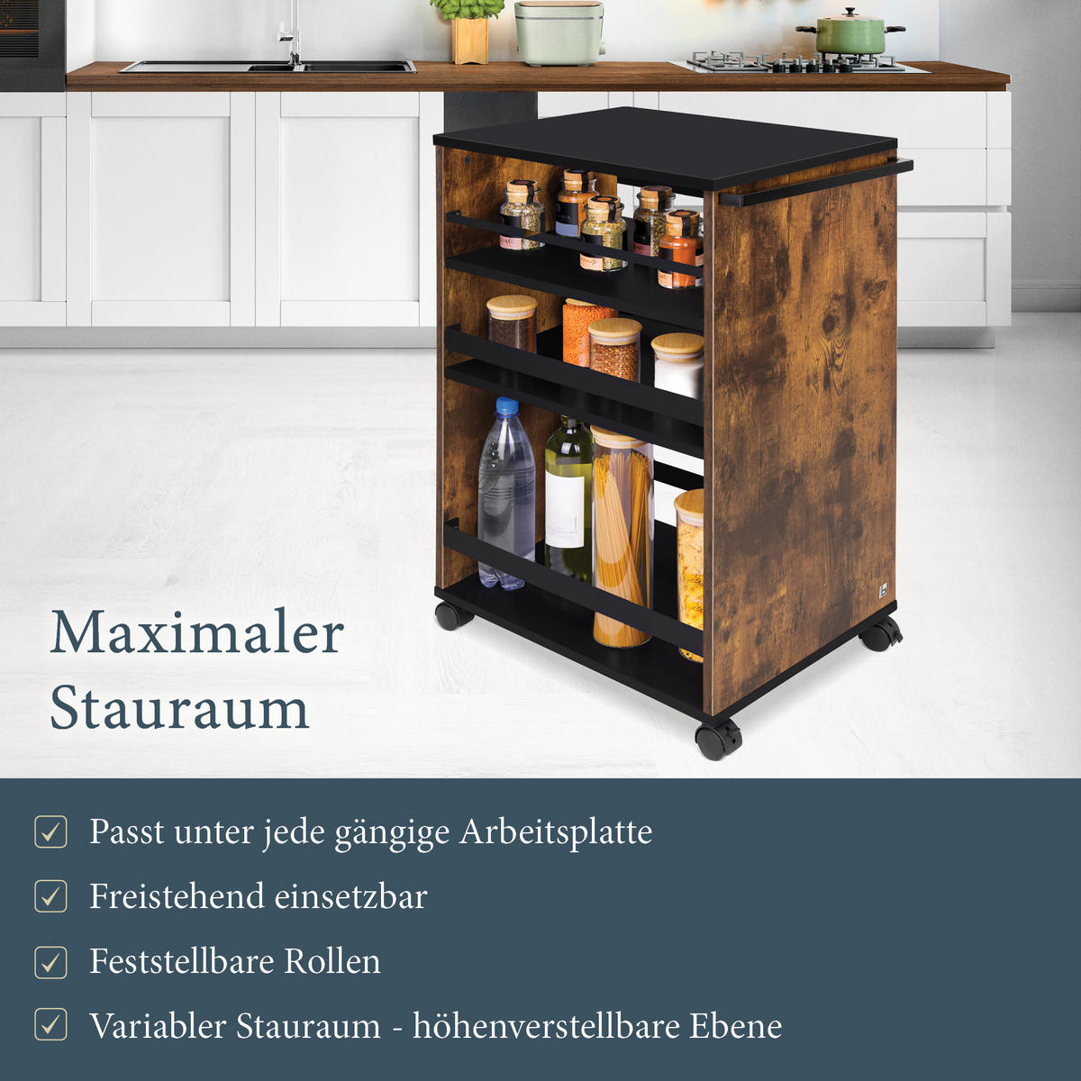 UNIVERSALWAGEN Bengt Braun-Schwarz - Multicolor, Naturmaterialien/Metall (38/79/50cm) - BoMoe