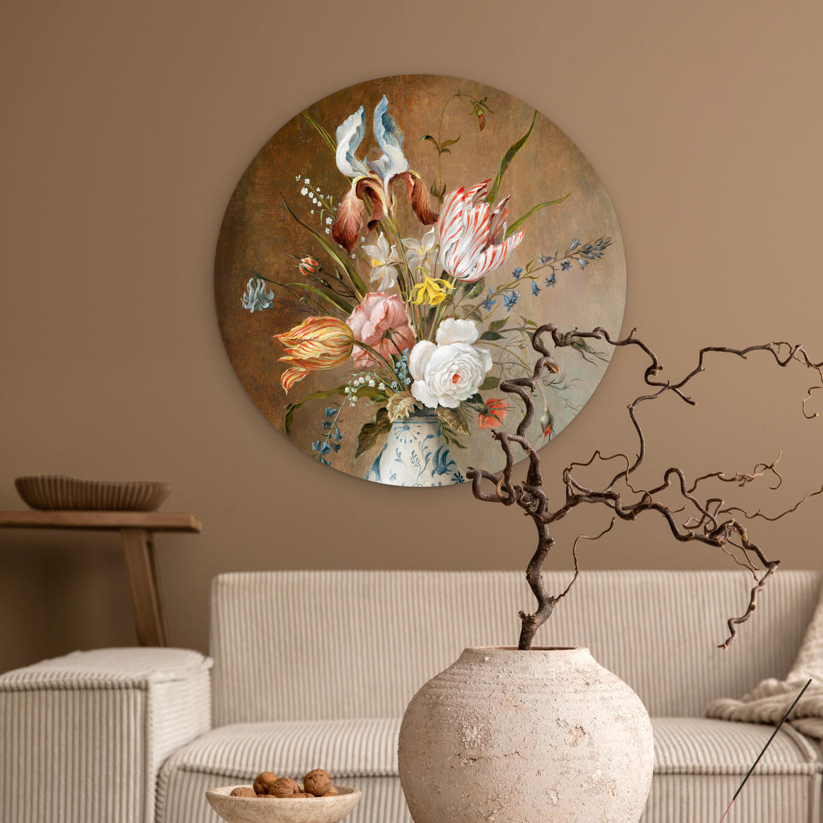 WANDBILD Stilleben mit Blumen - Balthasar van der Ast - Malerei 60x60 cm - Sandfarben, Kunststoff (60/60cm) - MuchoWow