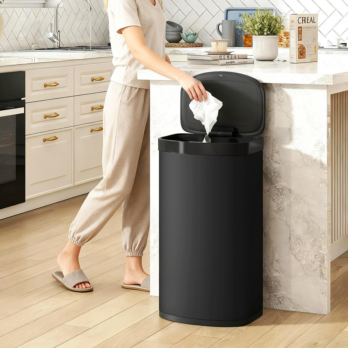 SENSOR-MÜLLEIMER Edelstahl Kunststoff Schwarz - Schwarz, Metall (28.5/69/38cm) - HOMCOM