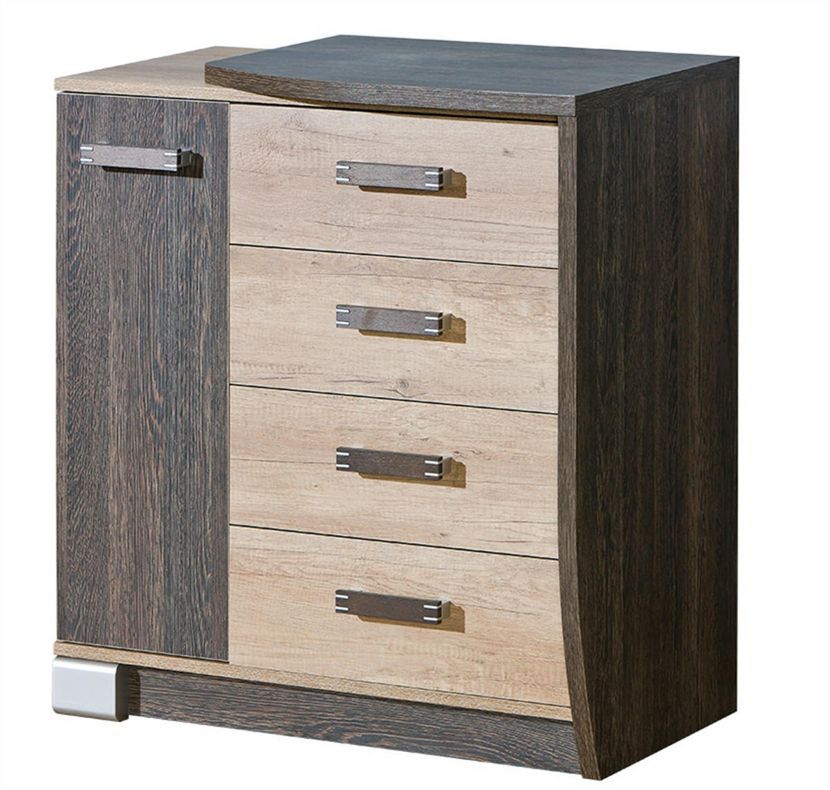 KOMMODE PALMERO 80/87/46cm mit 4 Schubladen 1 Türen Braun - Eichefarben/Braun, Holzwerkstoff (80/87/46cm) - MASSENO