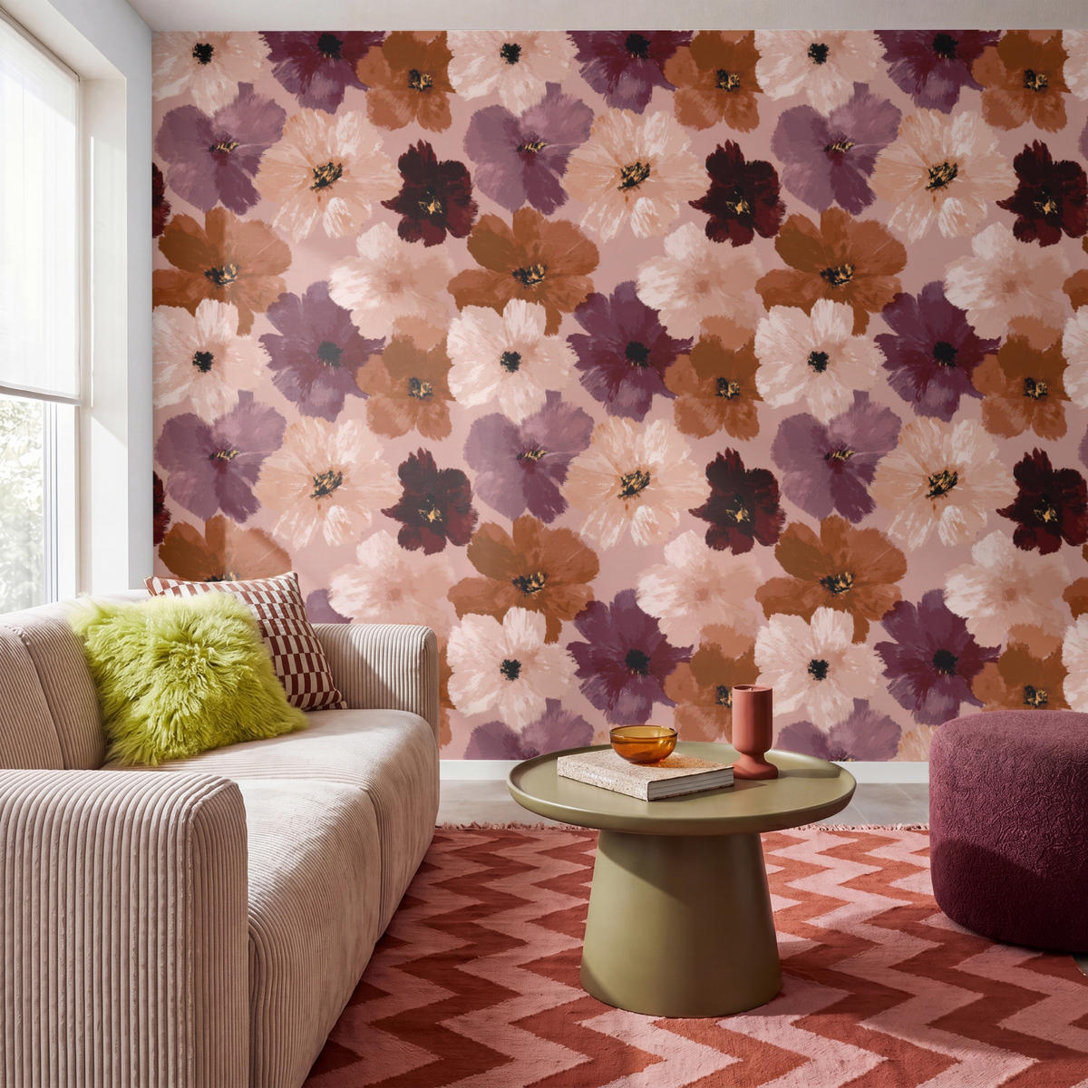 TAPETE - Blumen - Abstrakt - Erdtöne - 280x240 cm - Multicolor, Papier (280/240cm) - OnlyWow