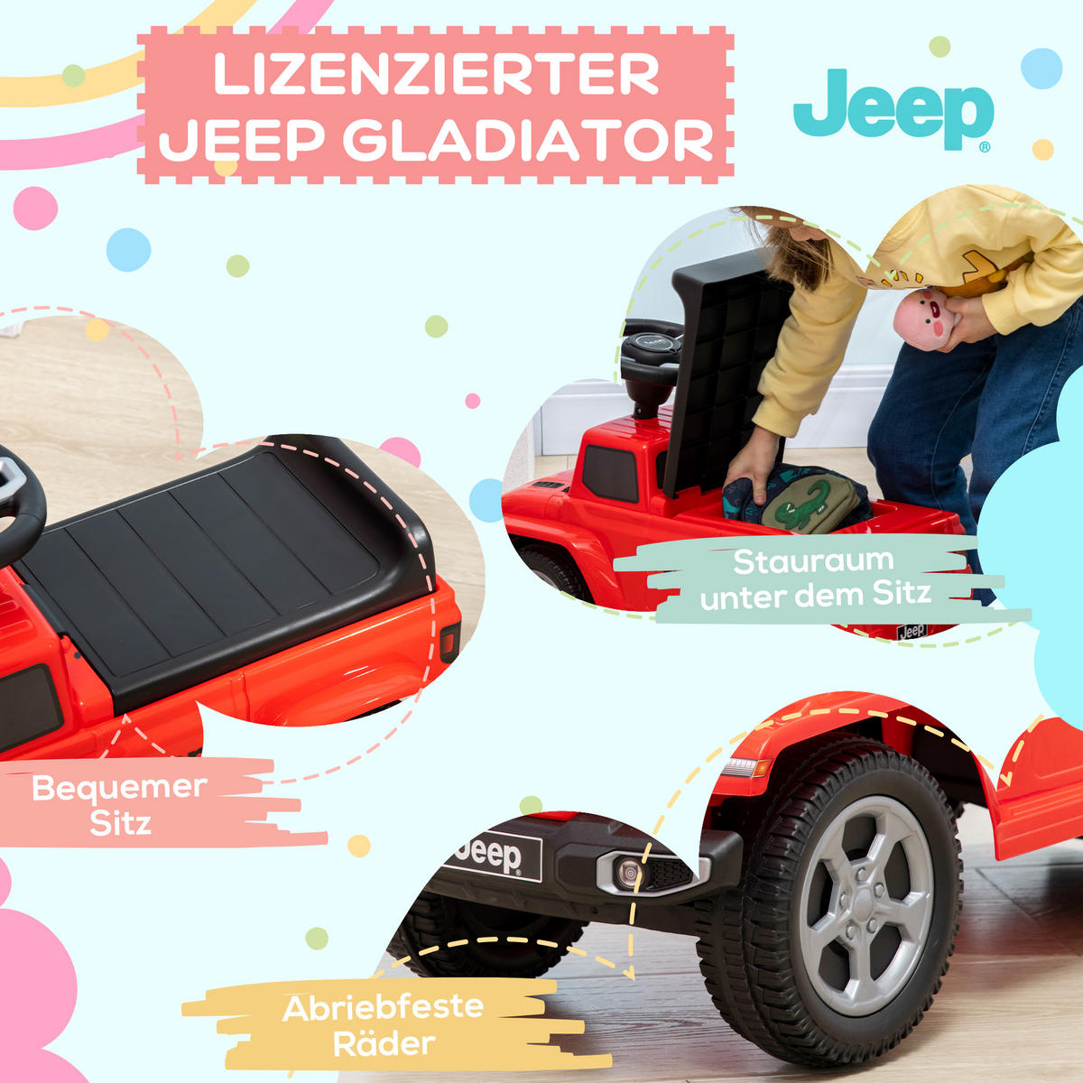 KINDER RUTSCHAUTO, Rot, Kunststoff+ Metall - Rot, Metall (63.5/29/42cm) - AIYAPLAY