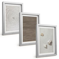 BILDER SET 3er Set - 20x30 cm Silberner Rahmen - Natürliche Texturen Holz Stein - Silberfarben, Kunststoff (20/30cm) - TULUP