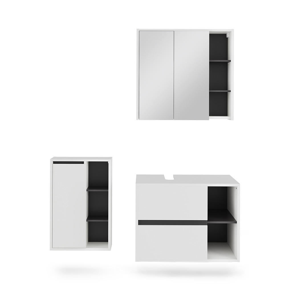 SADA KOUPELNOVÉHO NÁBYTKU Viola Bílá/šedá - bílá/šedá, kompozitní dřevo (80/60/46cm) - Vicco