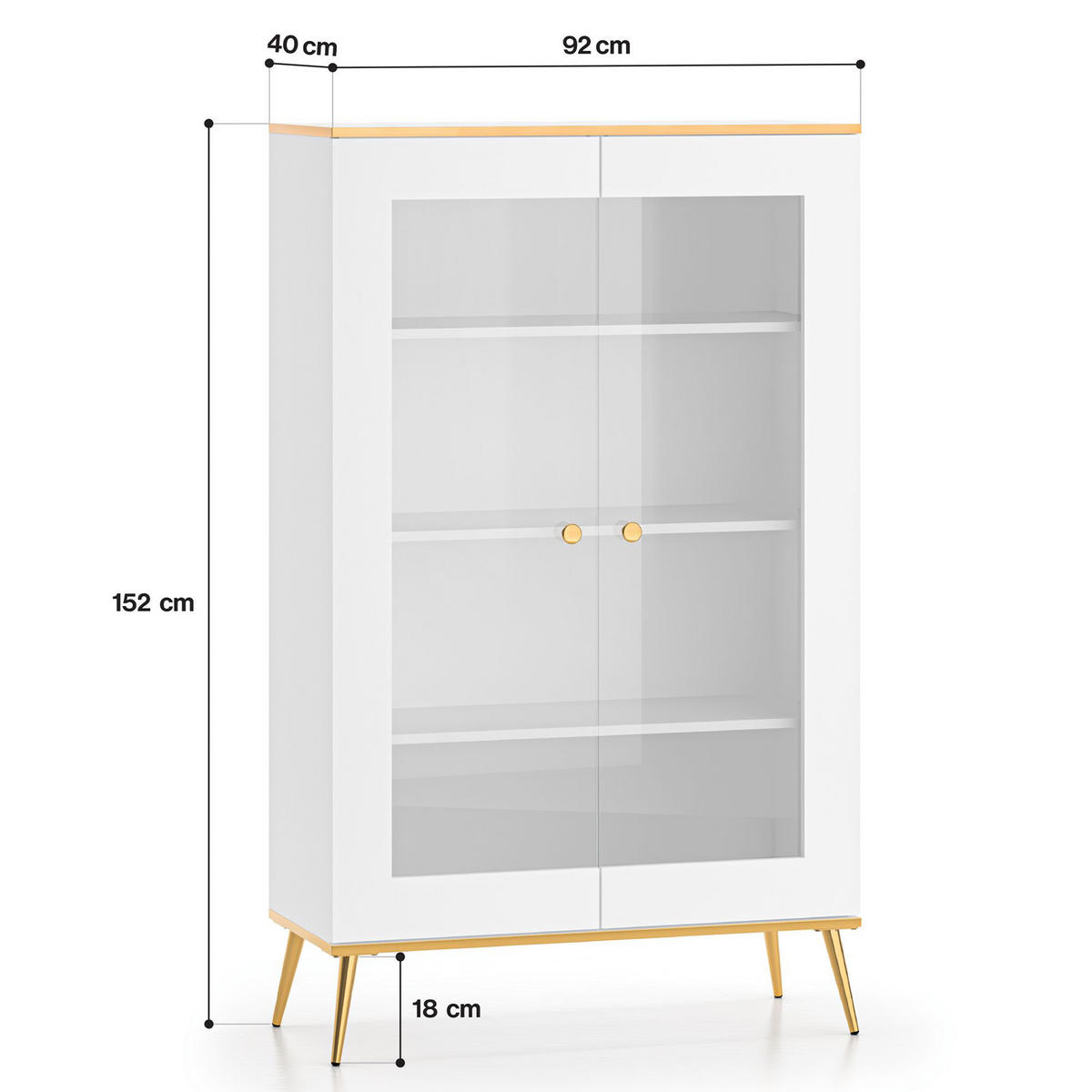 GLASVITRINE VELTI,Weiß - Weiß, Glas/Holzwerkstoff (92/152/40cm) - KONSIMO®