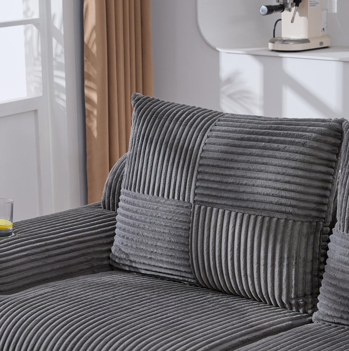 2-SITZER-SOFA aus Cordstoff 200x99x80 cm in Dunkelgrau mit Cupholder - Dunkelgrau, Textil (99/80/200cm) - Modfu