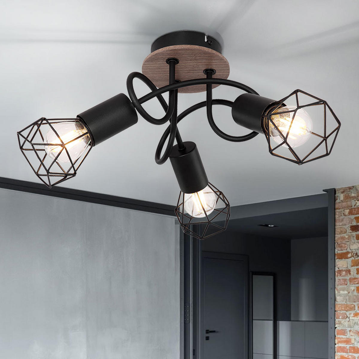 DECKENLEUCHTE Holzoptik Schwarz verstellbar - Schwarz, Holz (38/38/21cm) - Globo Lighting