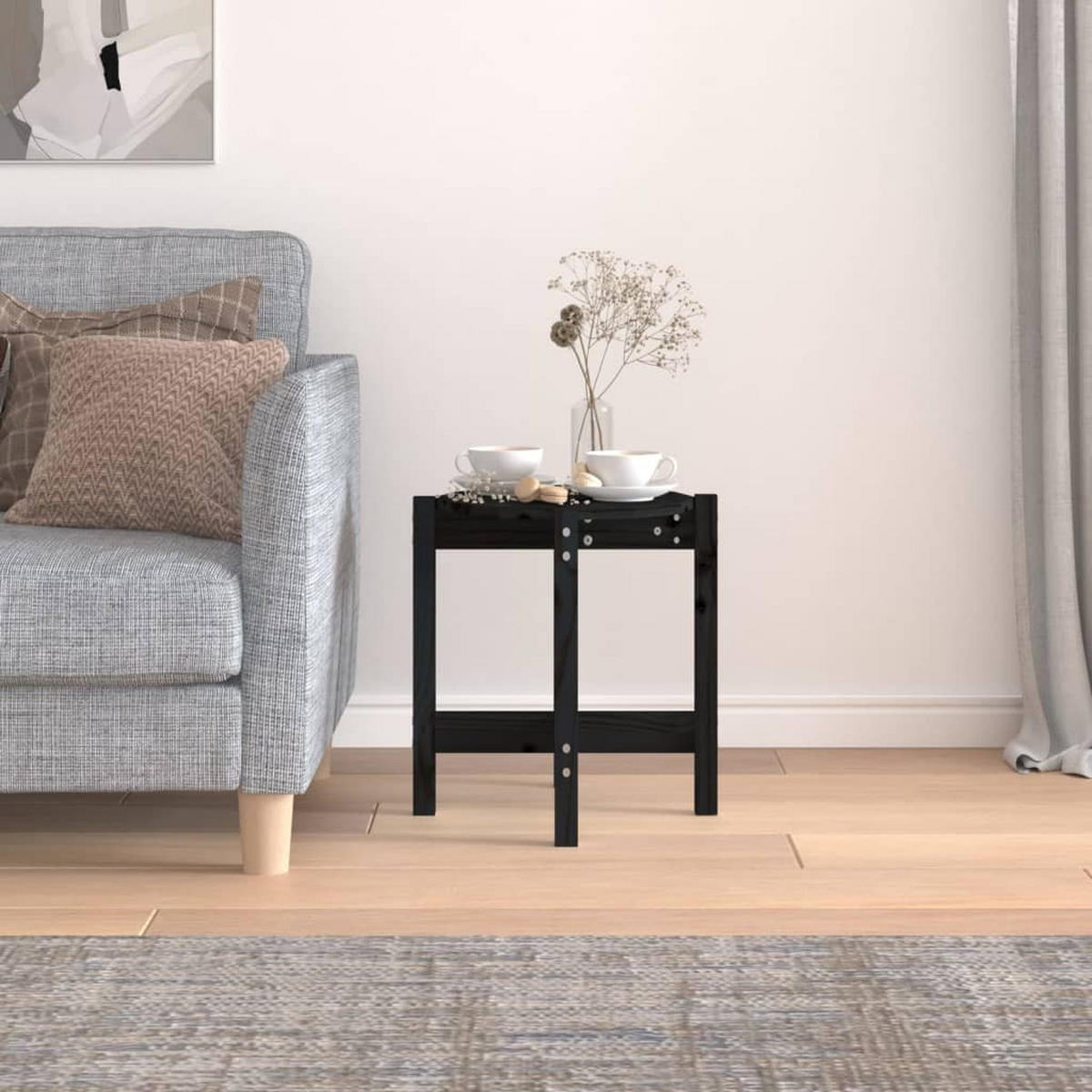 COUCHTISCH Schwarz Ø 42,5x45 cm Massivholz Kiefer - Schwarz, Holz (42.5/42.5/45cm) - furnicato
