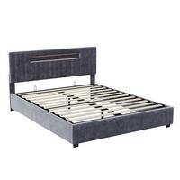 POLSTERBETT 140x200 cm mit LED-Kopfteilbeleuchtung und hydraulischem Bettkasten - ohne Matratze - Grau - Grau, Textil (140/200cm) - DELFA