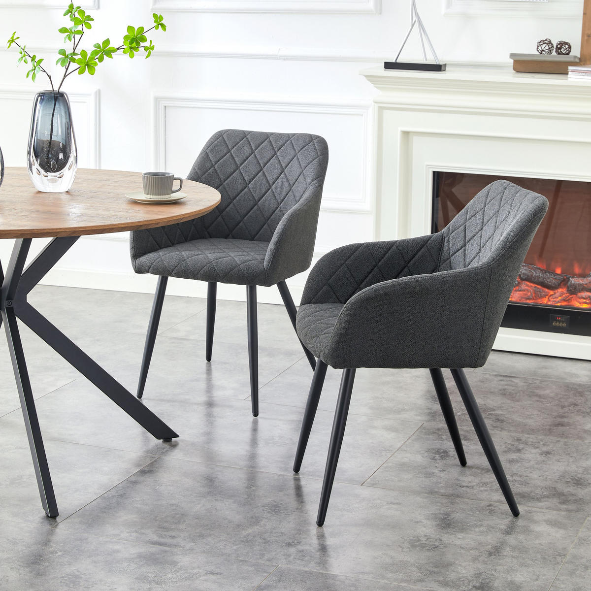 STUHL 2er Set Oslo Stühle in Anthrazit - gemütliches Design - Top Qualität B/H/T: 56x83x60 cm - Anthrazit, Textil (60/83/56cm)