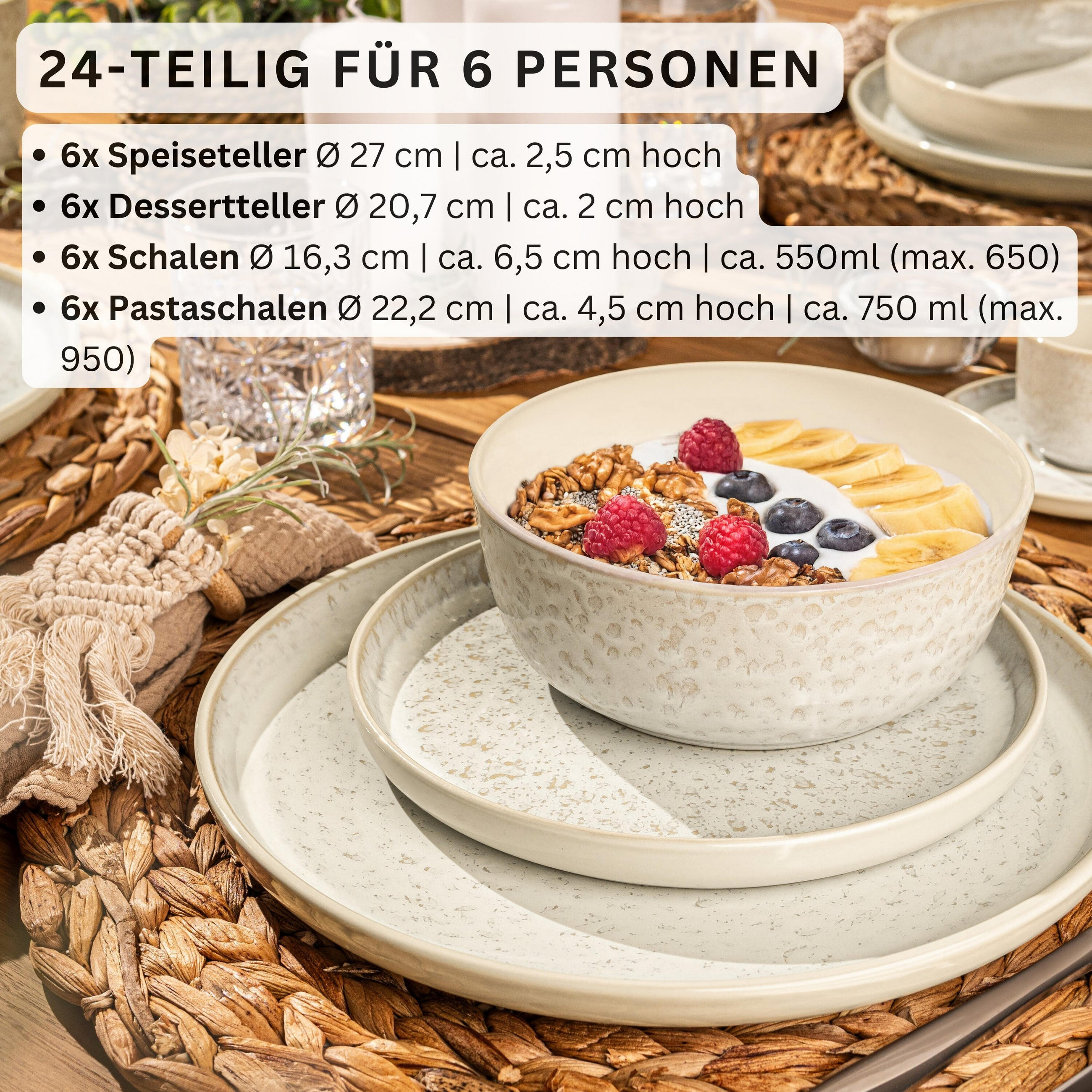 TAFELSERVICE KEY WEST - 24 teilig aus Steingut - Creme, Stein (27/6.5/27cm) - Sänger