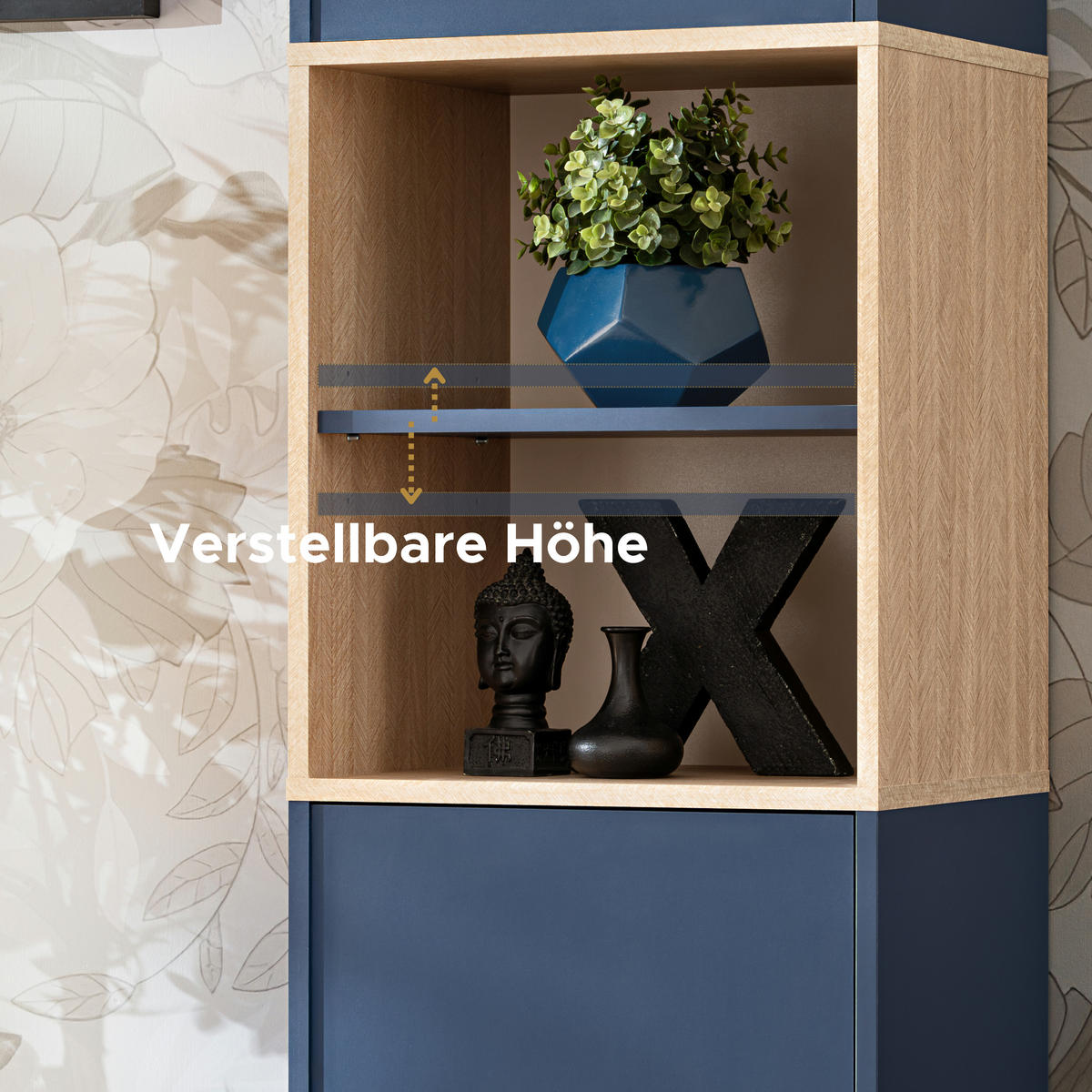 SIDEBOARD MIT WEINSCHRANK FONDI, Blau, Skandinavische Tanne - Blau/Hellbraun, Holzwerkstoff/Metall (89.9/102/35cm) - Komodee