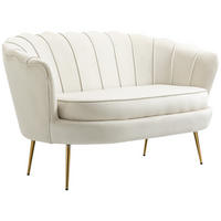 2 Sitzer Sofa, Couch, gepolsterter Polstersofa mit Armlehne, Samtopik Creme - Goldfarben/Creme, Textil/Metall (77/77/130cm) - HOMCOM