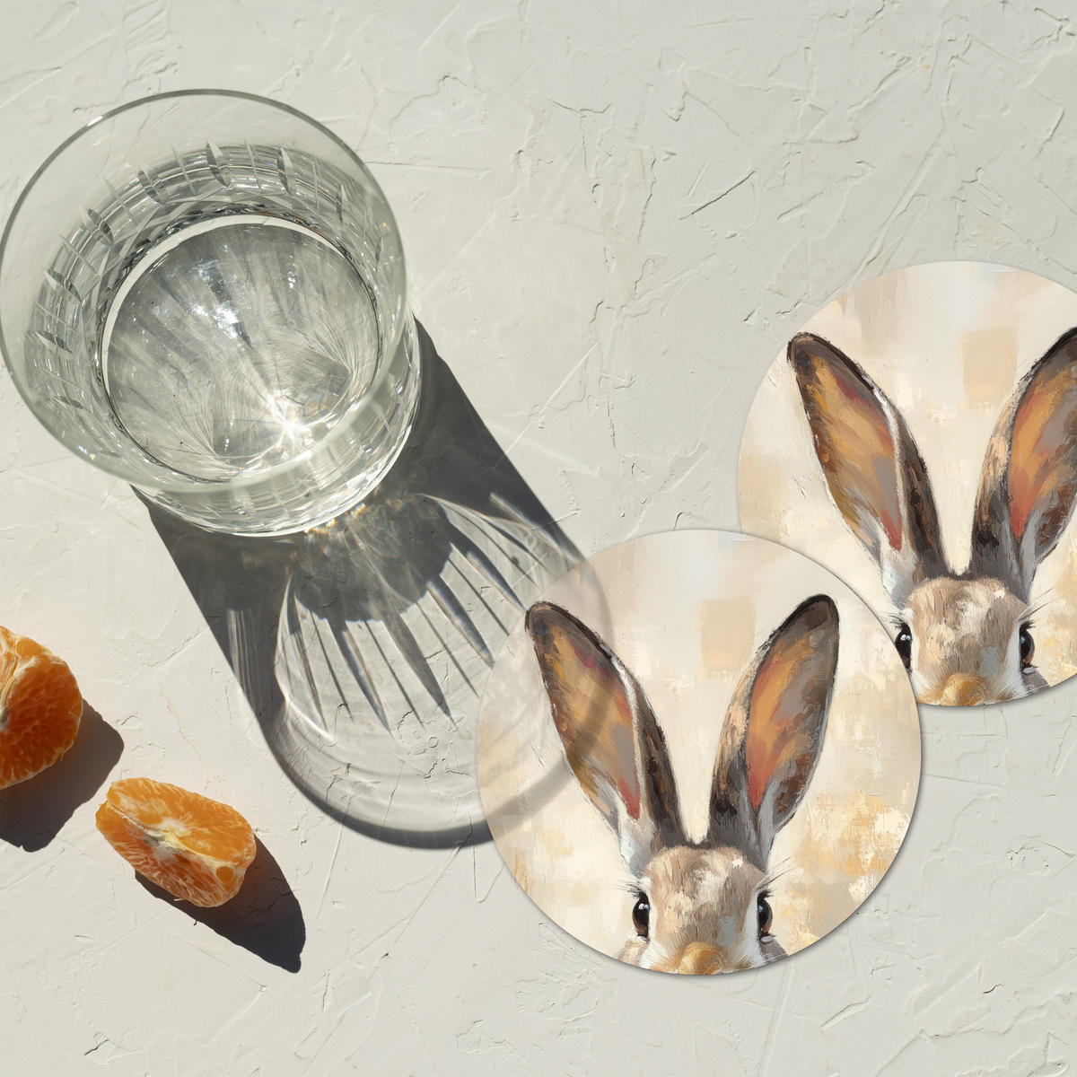 GLASUNTERSETZER Hase - Ohren - Braun 10x10 cm - Beige, Naturmaterialien (10/0.2cm) - MuchoWow