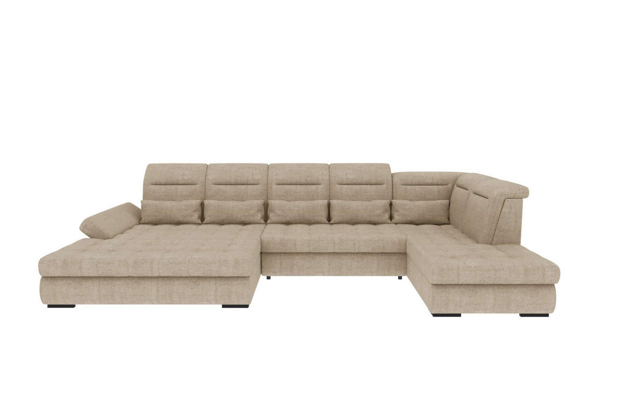 WOHNLANDSCHAFT Toscana Velours inkl. Schlaffunktion - Creme, Textil (208/87/358cm) - 99rooms