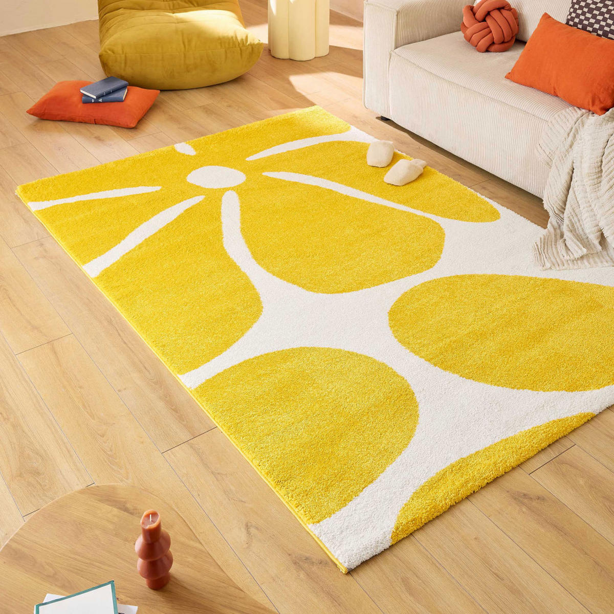 VINTAGE-TEPPICH mit floralem Muster - Pop - 160 cm x 230 cm - Gelb, Kunststoff (160/230cm) - Drawer