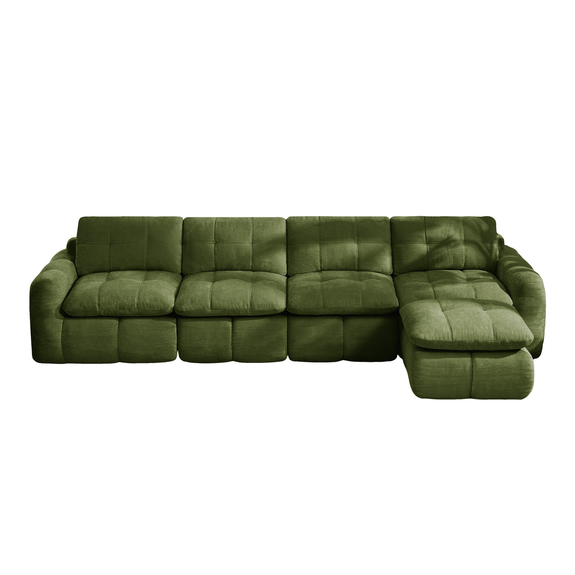 ECKSOFA 334/160/68 cm Grün Chenille mit 1 Fußhocker - Grün, Textil (334/160cm) - Oxeza