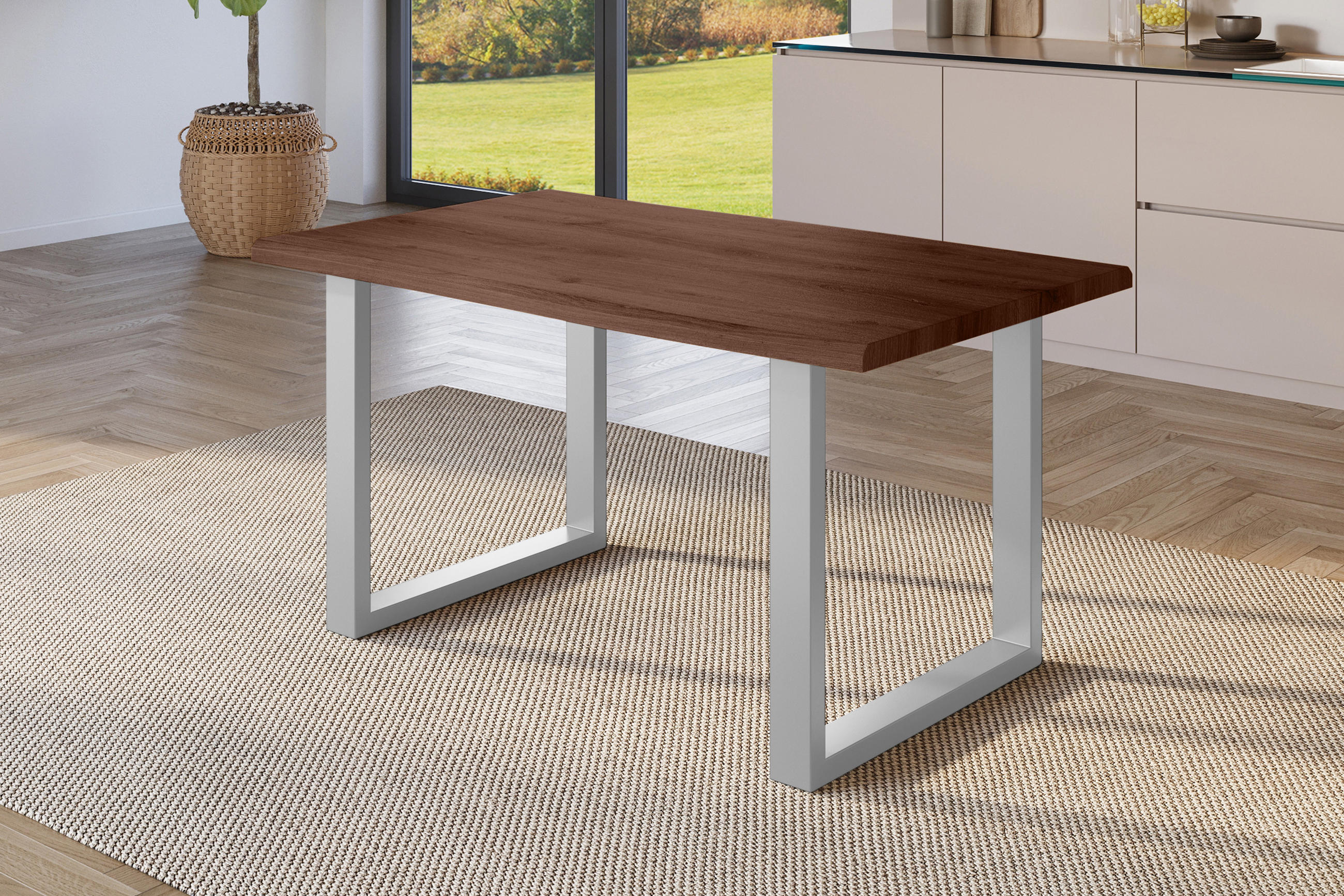 SAM Esstisch Nussbaum, Silber 160x77x85 cm