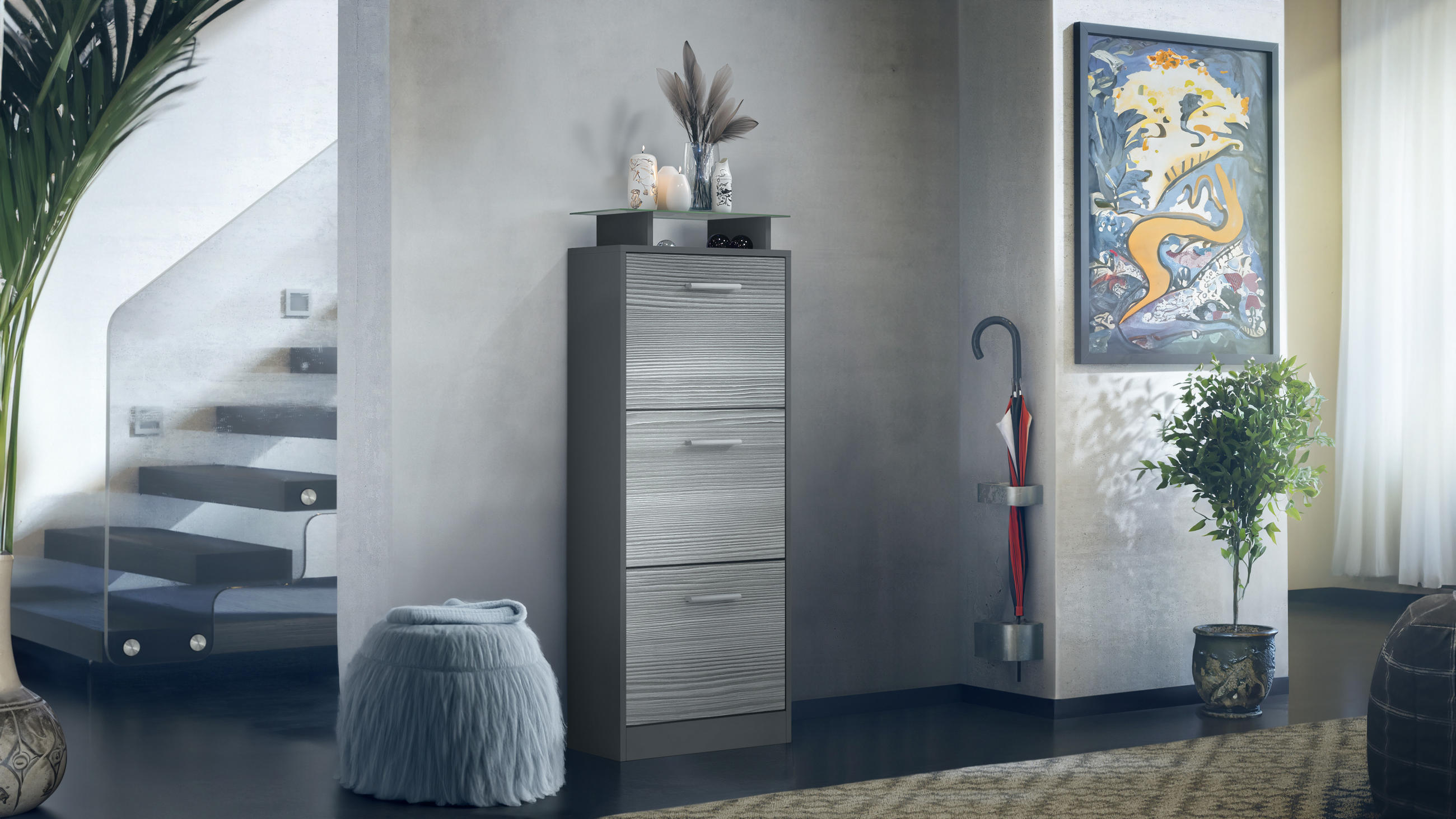 SCHUHSCHRANK Lavia Front in Avola-Anthrazit - Anthrazit, Holzwerkstoff (46/128/23cm) - Vladon