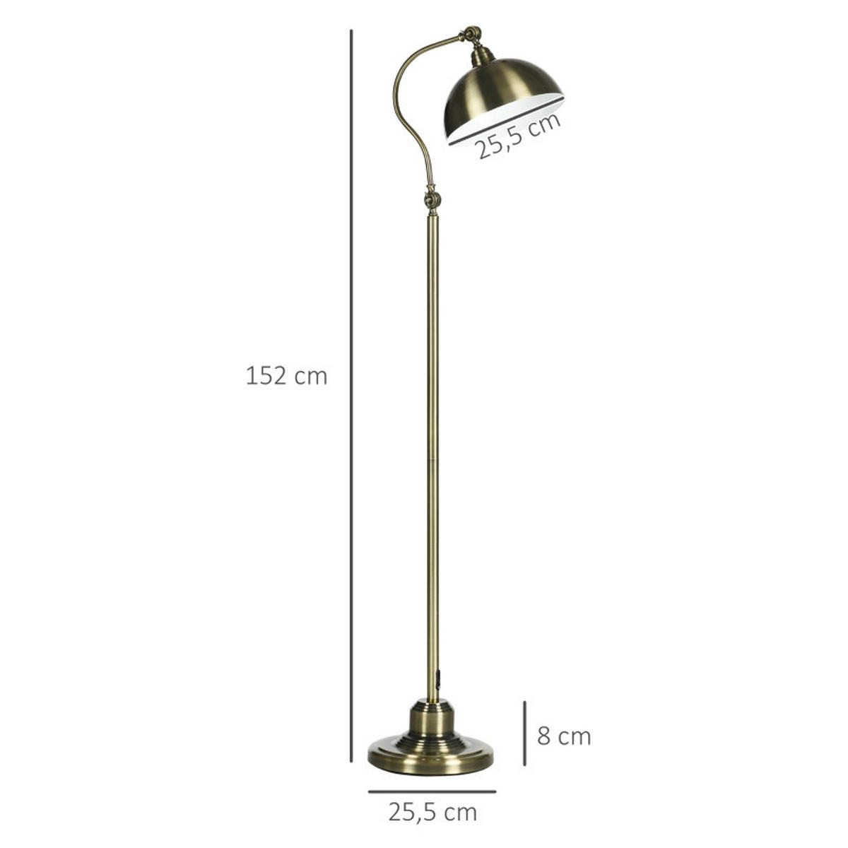 STEHLEUCHTE 152cm Stehlampe Retro Bogenlampe Messingoptik Verstellbar Wohnzimmer - Goldfarben, Metall (42/25.5/152cm) - Raelunyi