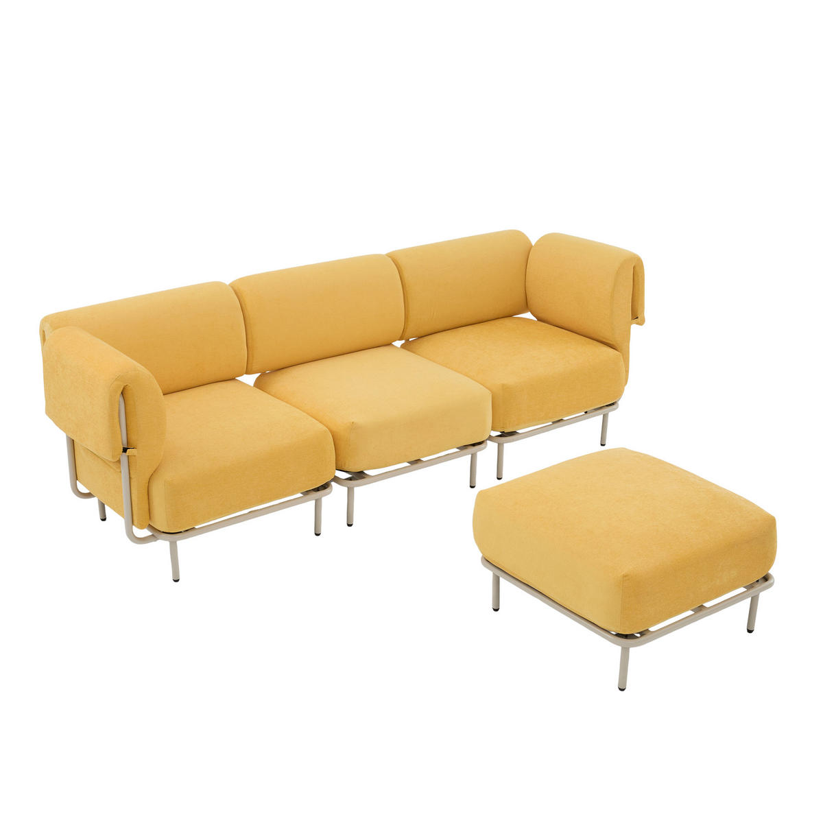 ECKSOFA L-Form 3-Sitzer modular mit Hocker, DE-42607, Mango - Gelb, Metall (251/155cm) - ComfortXL