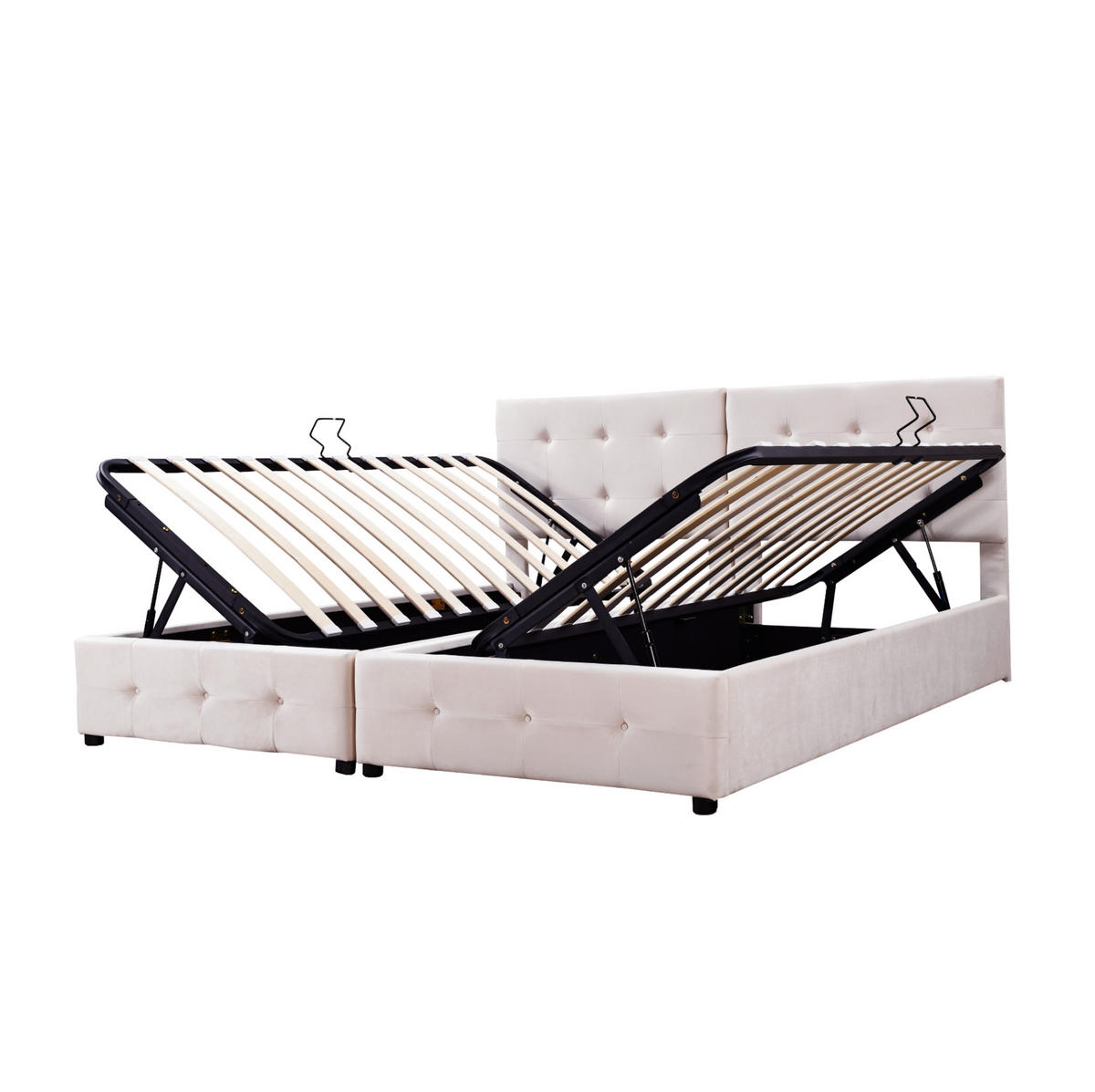 POLSTERBETT aus Samtstoff 180x200 cm Beige mit hydraulischem Stauraum, verstellbarem Kopfteil und 2-in-1-Funktion - Beige, Textil (180/200cm) - Modfu