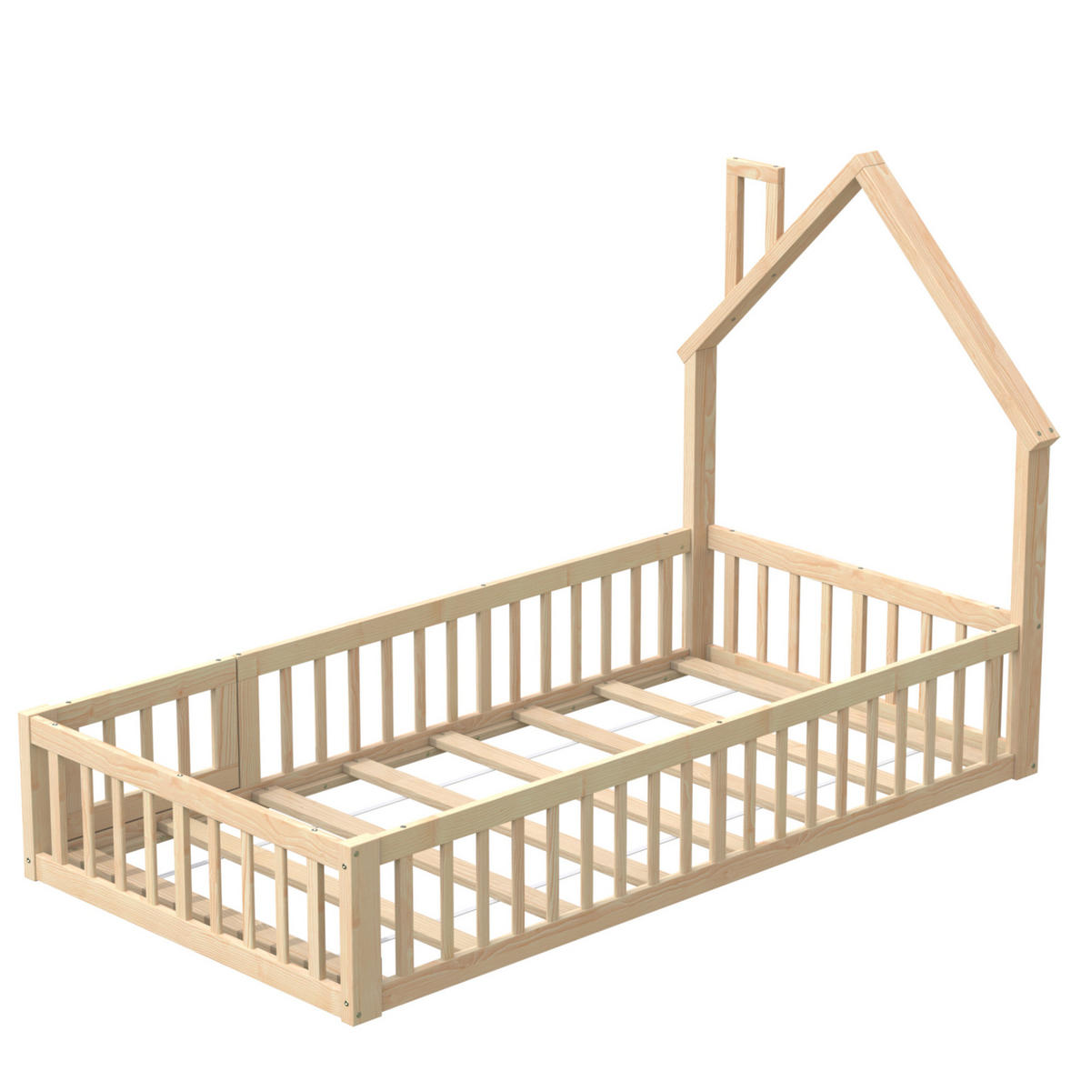 KINDERBETT 90/200 cm Natur aus Kiefernholz und MDF mit Sicherheitsgitter - Naturfarben, Holzwerkstoff (90/200cm) - OKMYHOME
