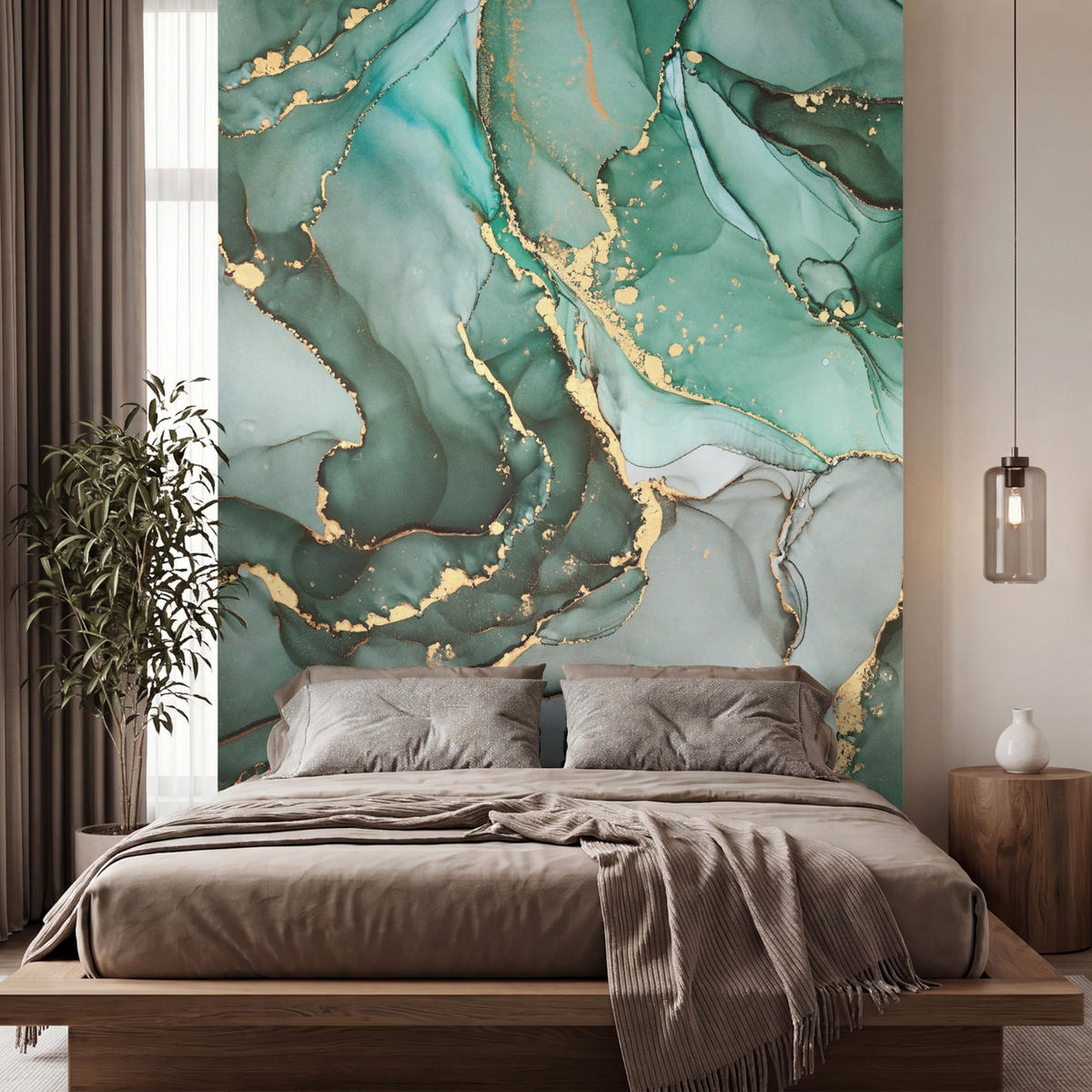 TAPETE - Gold - Marmor - Grün - Luxus - Marmoroptik - Grau - 220x300 cm - Grün, Papier (220/300cm) - OnlyWow