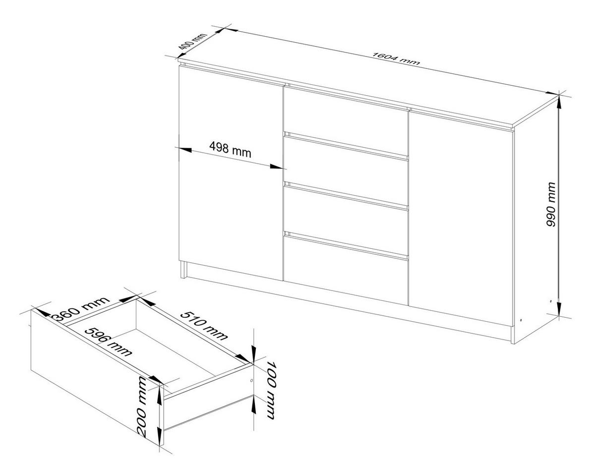 KOMMODE Weiß 160x40x99 cm - Weiß, Holzwerkstoff (160/99/40cm) - Akord