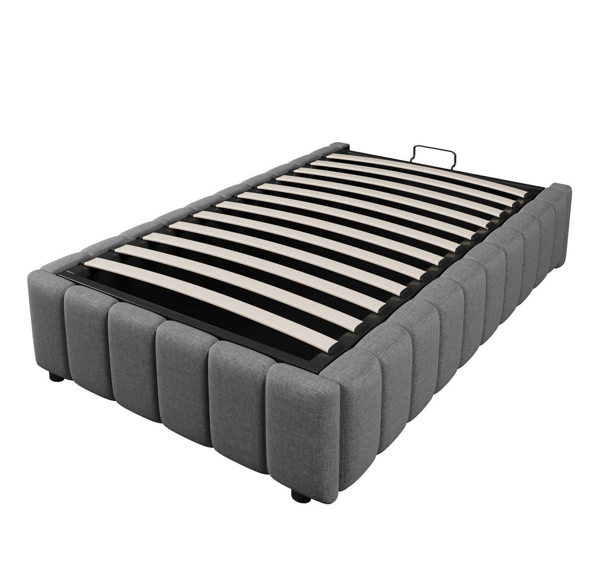 BETT mit hydraulischem Stauraum 90x200 cm Leinen Grau - Grau, Metall (90/200cm) - Meubliv
