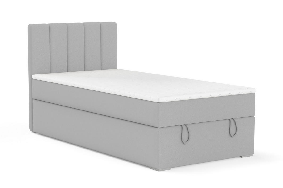 BOXBETT DAVID MINI 120/200 in Velours Hellgrau H4 - Hellgrau, Holz/Holzwerkstoff (120/200cm) - Deine Möbel 24