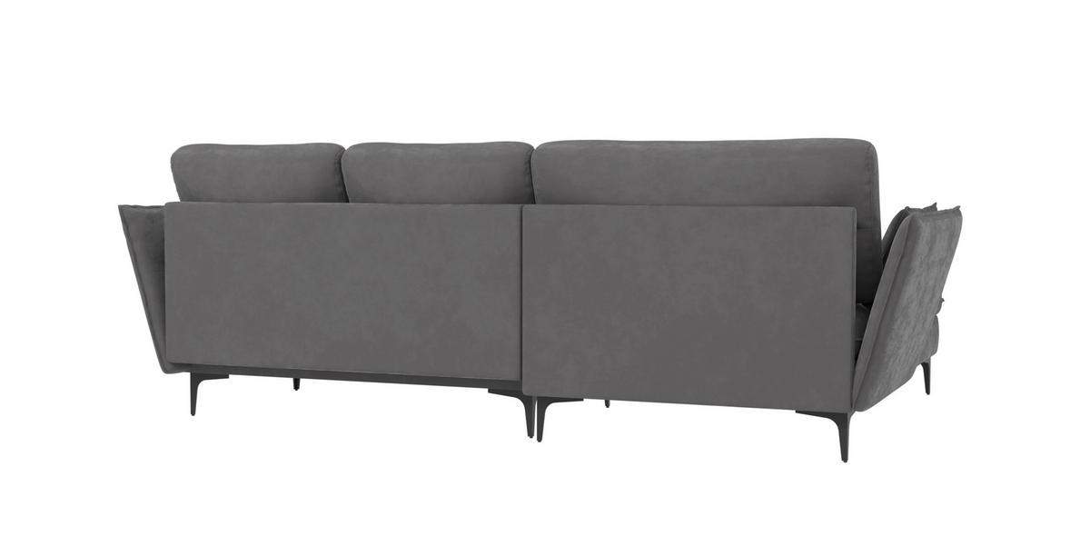 ECKSOFA Mira Grau Samt-Stoff - Schwarz/Grau, Textil/Metall (260/168cm) - S-Style Möbel