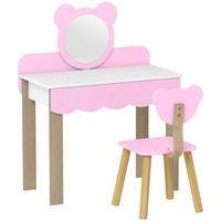 KINDER Schminktisch Set Frisiertisch mit Hocker Spiegel Schubladen Kosmetiktisch - Rosa/Naturfarben, Holzwerkstoff (35/86/68cm) - AIYAPLAY