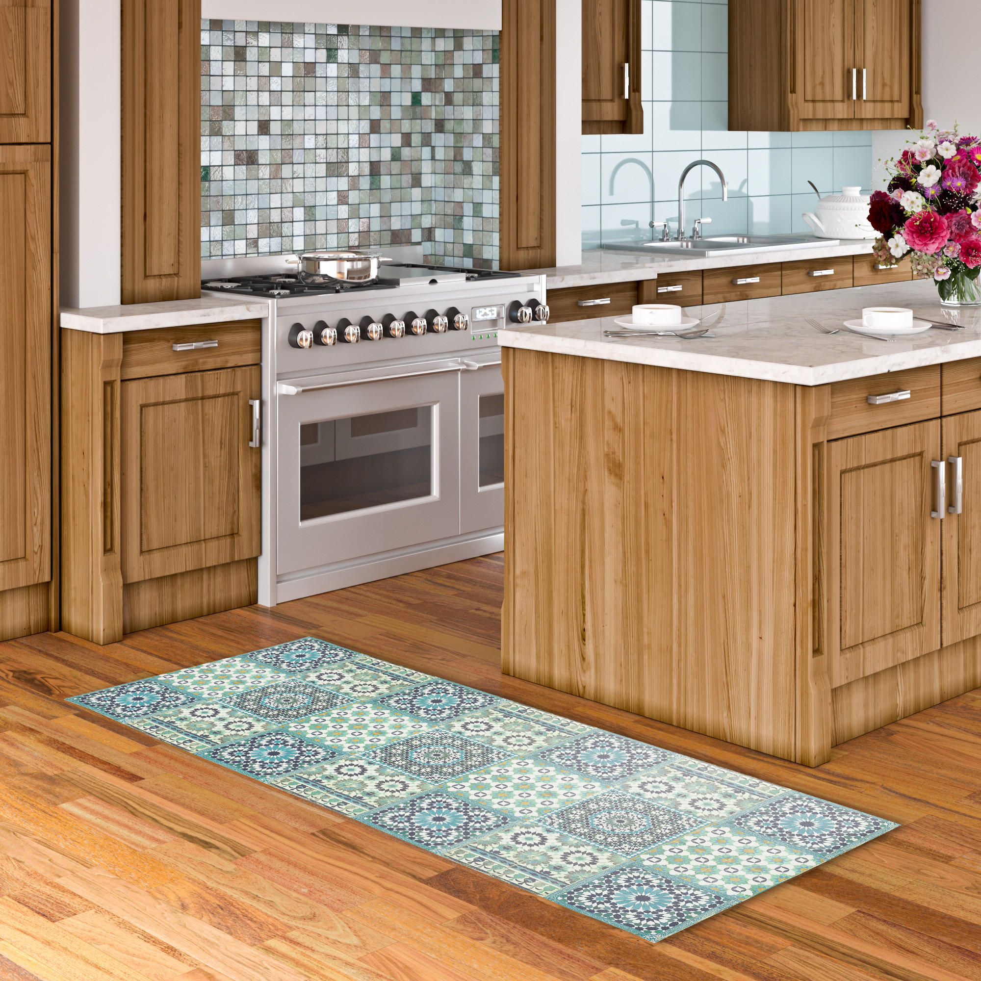 VINYL TEPPICH KÜCHENLÄUFER EVORA MOSAIK - Türkis, Textil (49/140cm) - Pergamon