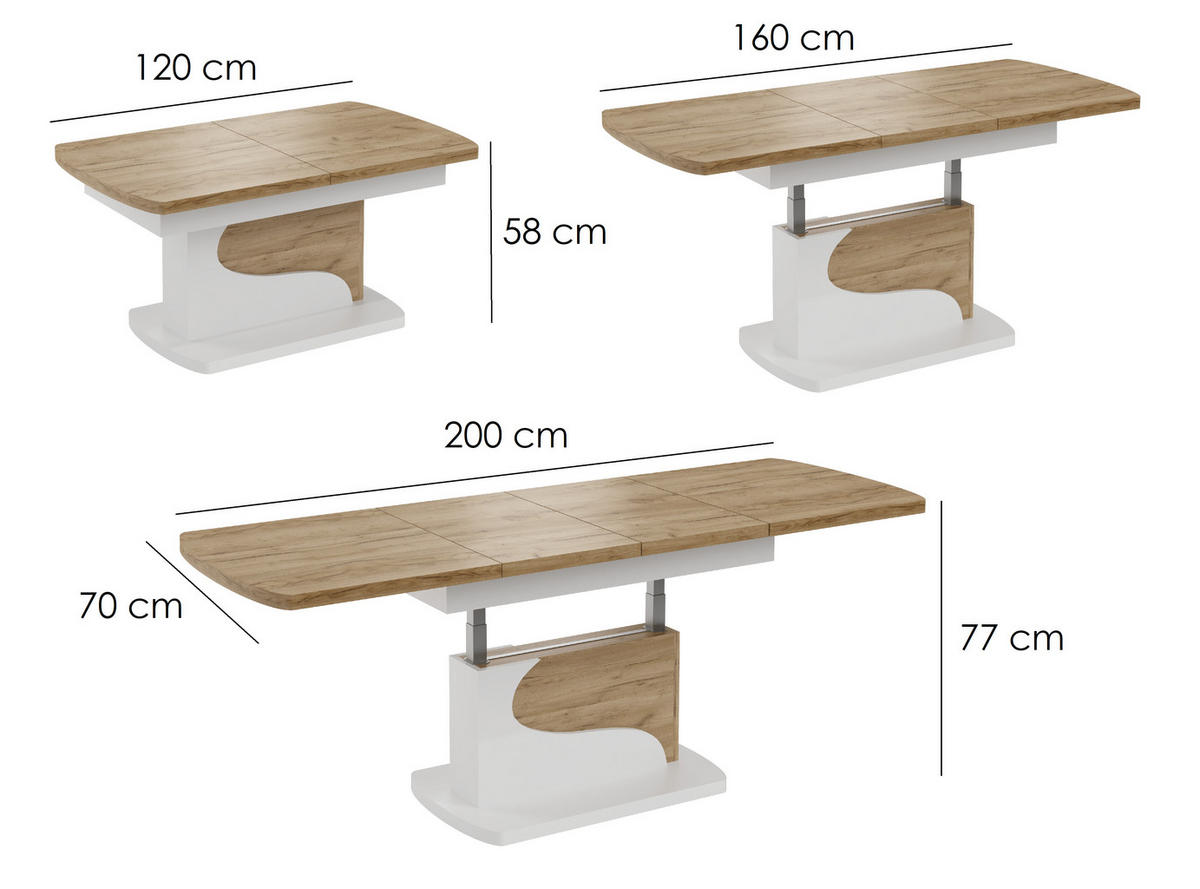 COUCHTISCH rechteckig Eiche Gold - Schwarz ausziehbar höhenverstellbar - Eichefarben/Schwarz, Holzwerkstoff (70/120/58cm) - designimpex