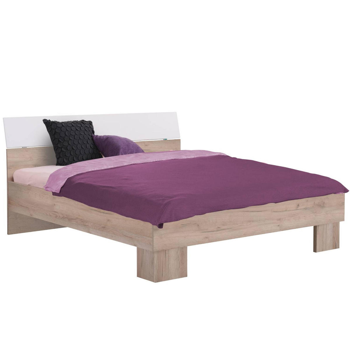 HOLZBETT Eiche 160/200 cm natur weiß - Grau, Holz - Homestyle4u