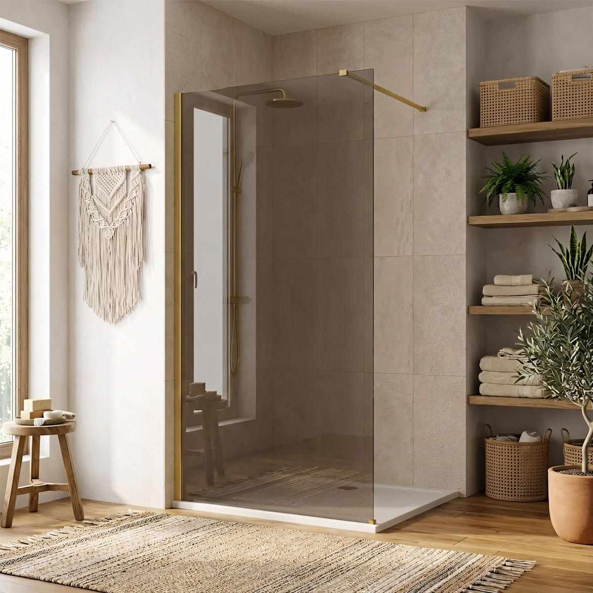DUSCHWAND Rea Flexi Brown / Brush Gold 90 - Goldfarben, Glas (120/90/195cm) - REA