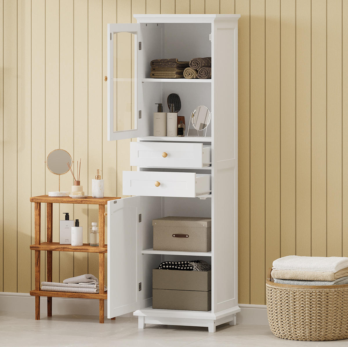VITRINE 45/36/160 cm Weiß aus MDF und Glas mit Glastür - Weiß, Holzwerkstoff (36/160/45cm) - OKMYHOME