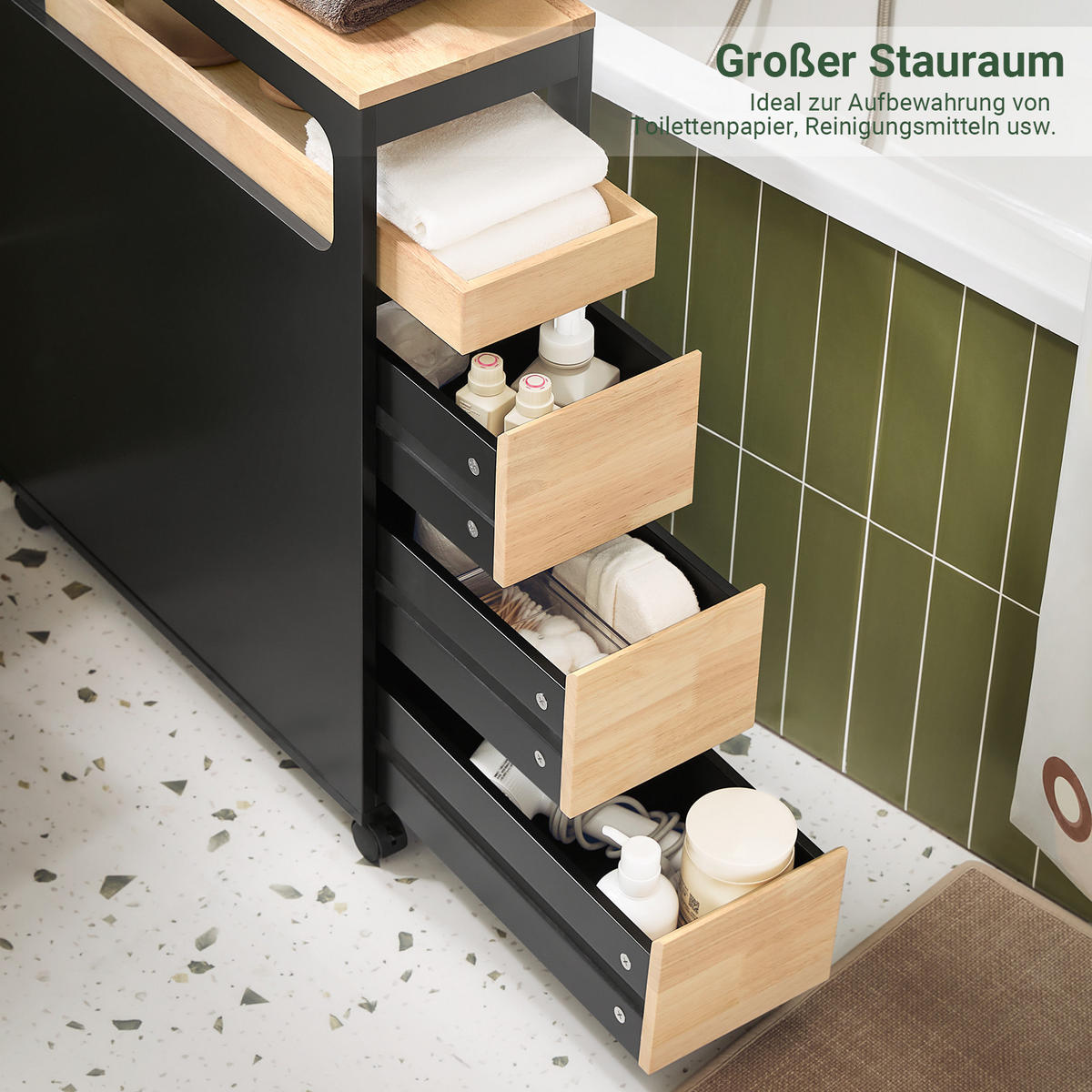 NISCHENWAGEN Schwarz - Schwarz, Holz/Holzwerkstoff (24/82/65cm) - SoBuy